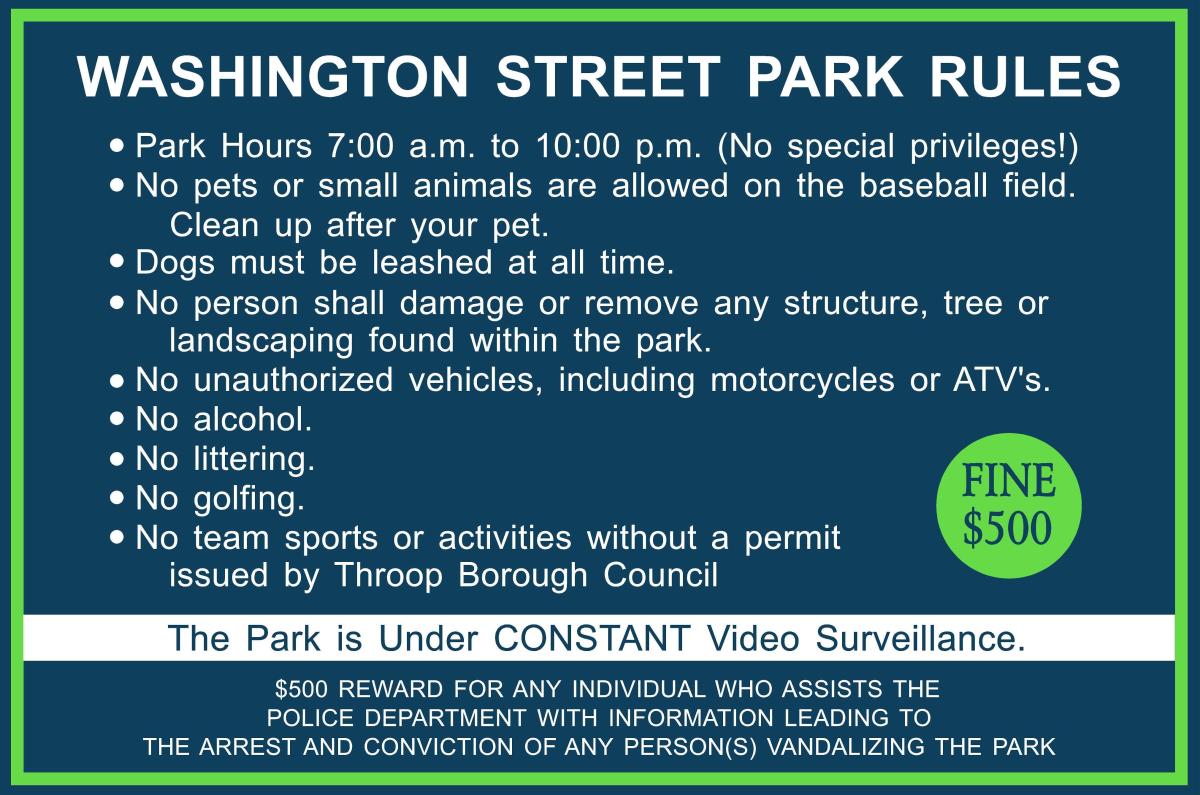 Washington Street Park Rules